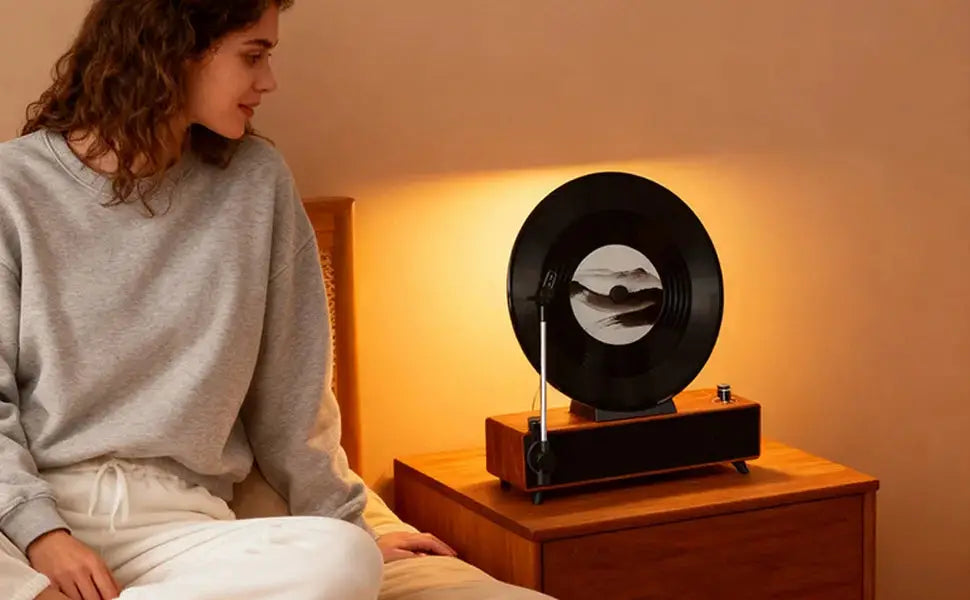 Retro Bluetooth Speaker with Vintage Vertical Record Design, Earthy Aesthetic Home Decor for Kitchen, Bedroom, Apartment, Desk Ai-TechWorld 