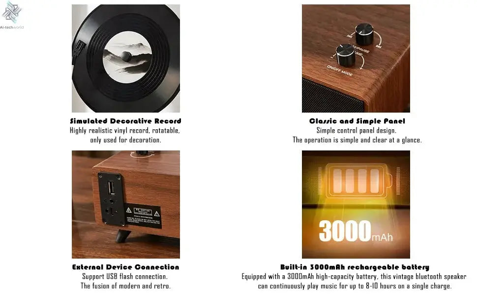 Retro Bluetooth Speaker with Vintage Vertical Record Design, Earthy Aesthetic Home Decor for Kitchen, Bedroom, Apartment, Desk Ai-TechWorld 