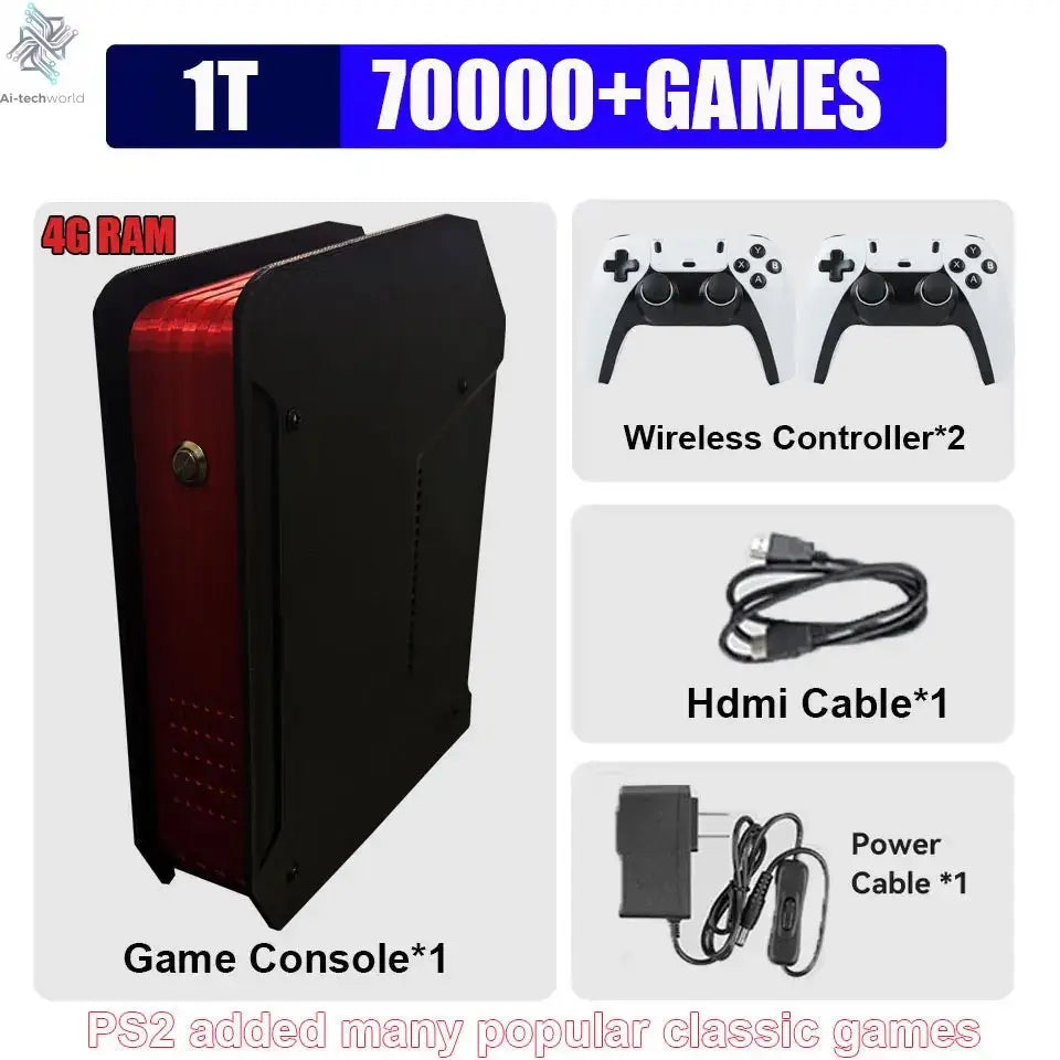 Retro X4 Gaming Console 8G RAM 2T Loaded 70000+ Games for Wii PS2 DC PSP GAMECUBE Plug-and-Play On TV Windows 11 Children's Gift Ai-TechWorld 