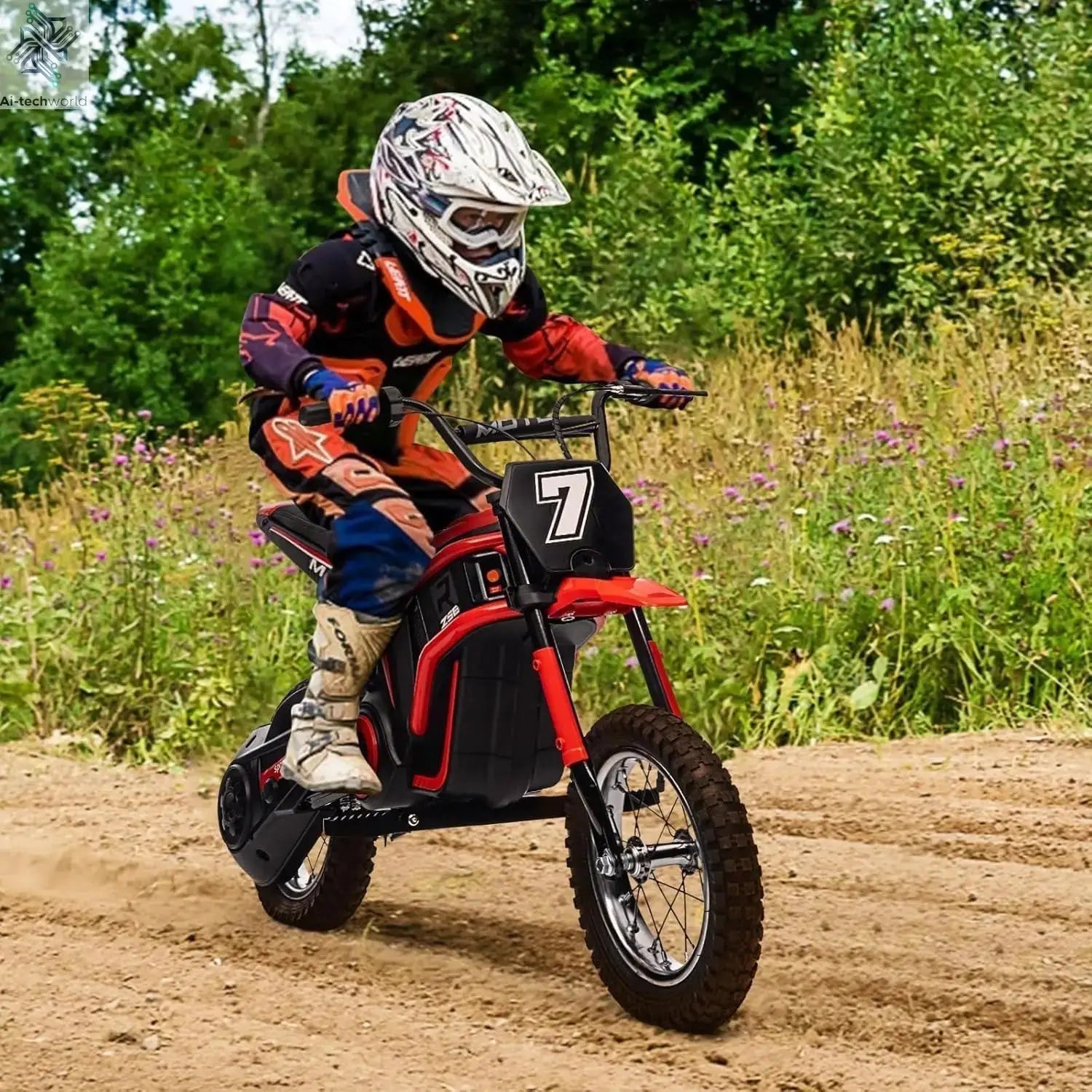 Ride On Motorcycle for Kids Electric Dirt Bike 24-Volt 350-Watt Kid's Toys Up to 14.29 MPH, 2-Speed Modes, Max Load 135 Lbs Ai-TechWorld 