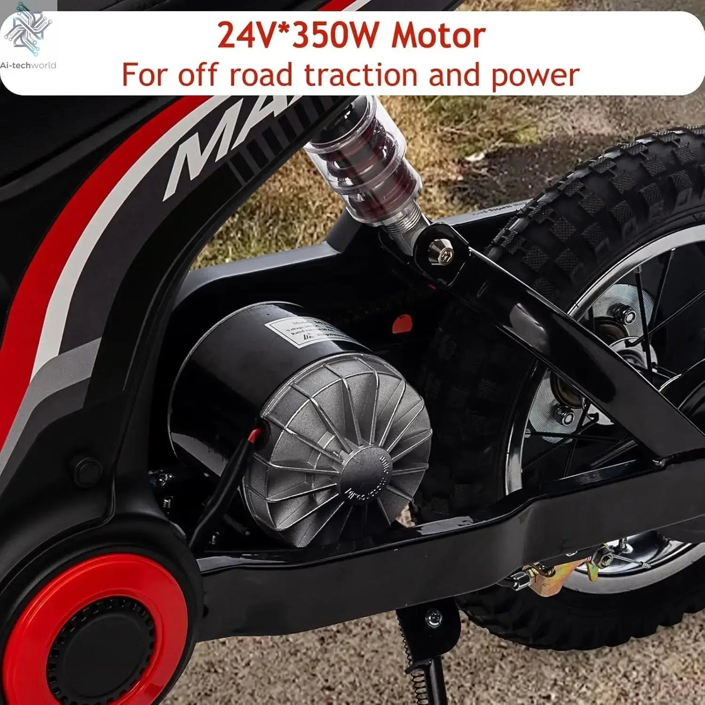 Ride On Motorcycle for Kids Electric Dirt Bike 24-Volt 350-Watt Kid's Toys Up to 14.29 MPH, 2-Speed Modes, Max Load 135 Lbs Ai-TechWorld 