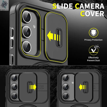 Ring Magnetic Folding Stand Dual Layer Phone Case For Samsung Galaxy S25FE S25 Edge A17 A07 M56 A56 A05 A05S 5G Slide Lens Cover Ai-TechWorld 