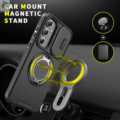 Ring Magnetic Folding Stand Dual Layer Phone Case For Samsung Galaxy S25FE S25 Edge A17 A07 M56 A56 A05 A05S 5G Slide Lens Cover Ai-TechWorld 