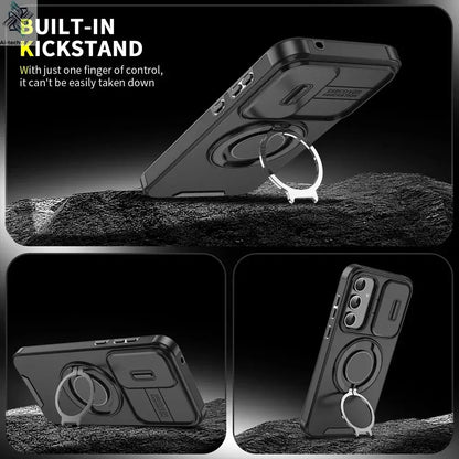 Ring Magnetic Folding Stand Dual Layer Phone Case For Samsung Galaxy S25FE S25 Edge A17 A07 M56 A56 A05 A05S 5G Slide Lens Cover Ai-TechWorld 