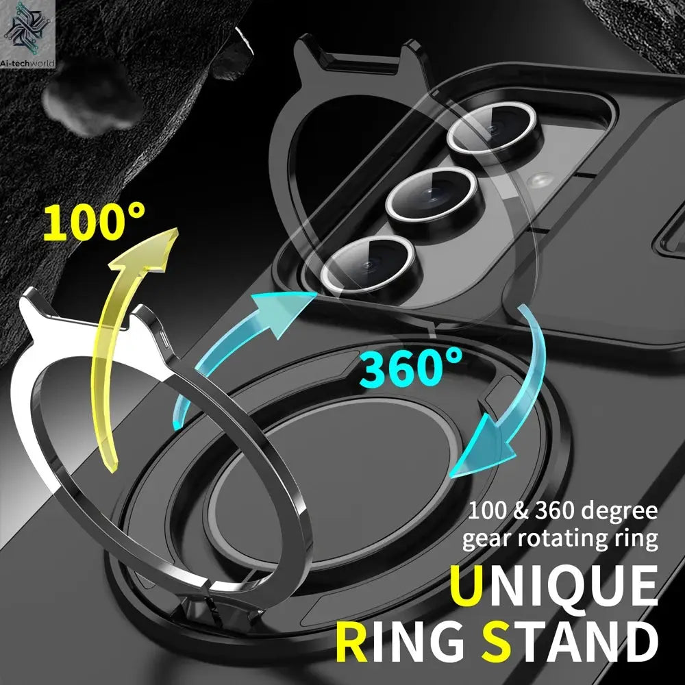 Ring Magnetic Folding Stand Dual Layer Phone Case For Samsung Galaxy S25FE S25 Edge A17 A07 M56 A56 A05 A05S 5G Slide Lens Cover Ai-TechWorld 
