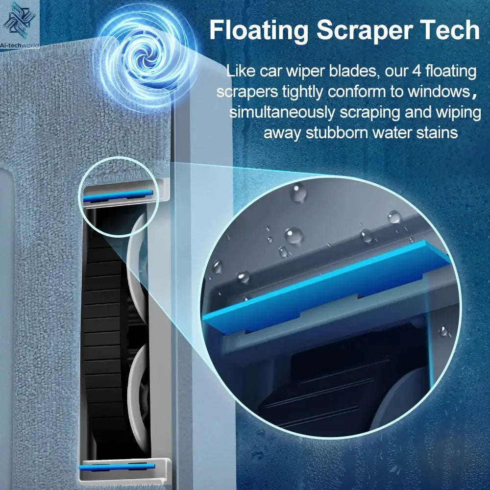 Robot Window Vacuum Cleaner ABIR WD9,4-Way Water Spray, Laser Sensor,9000PA Suction, Low Nosise,Wet Dry Scrape & Wipe in One - Ai-TechWorld