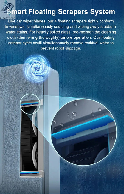 Robot Window Vacuum Cleaner ABIR WD9,4-Way Water Spray, Laser Sensor,9000PA Suction, Low Nosise,Wet Dry Scrape & Wipe in One - Ai-TechWorld