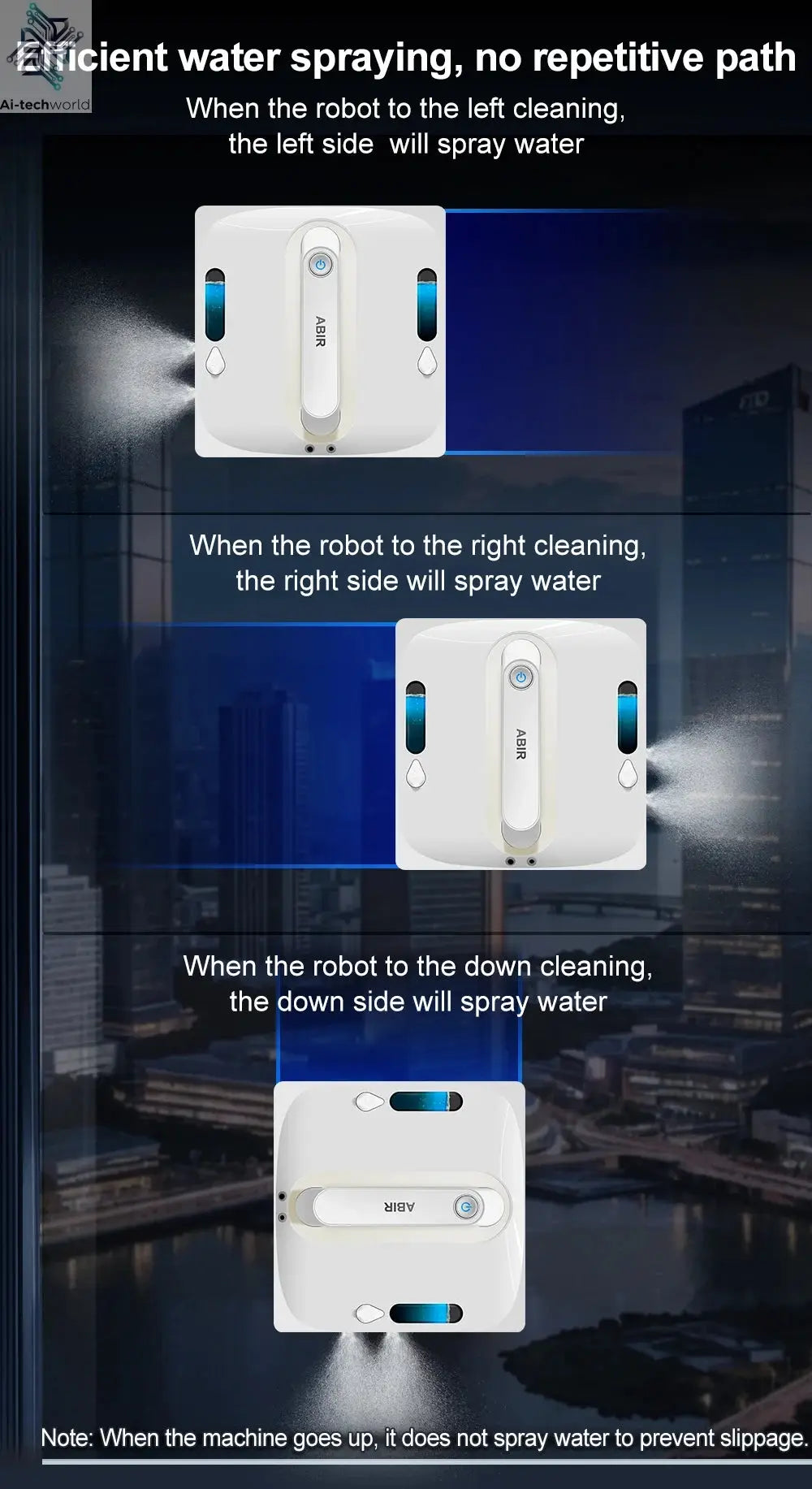 Robot Window Vacuum Cleaner ABIR WD9,4-Way Water Spray, Laser Sensor,9000PA Suction, Low Nosise,Wet Dry Scrape & Wipe in One - Ai-TechWorld