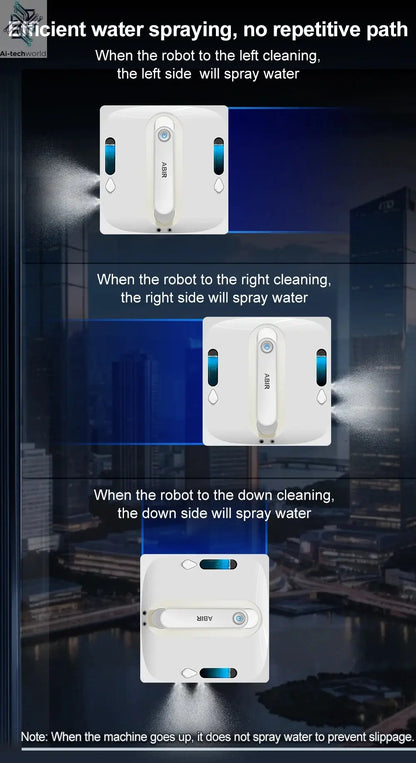 Robot Window Vacuum Cleaner ABIR WD9,4-Way Water Spray, Laser Sensor,9000PA Suction, Low Nosise,Wet Dry Scrape & Wipe in One - Ai-TechWorld