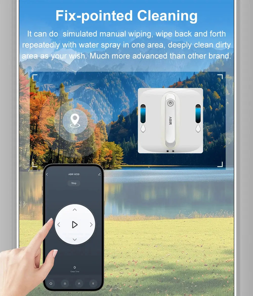 Robot Window Vacuum Cleaner ABIR WD9,4-Way Water Spray, Laser Sensor,9000PA Suction, Low Nosise,Wet Dry Scrape & Wipe in One - Ai-TechWorld