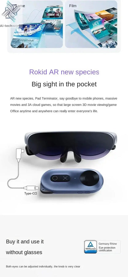 Rokid Air AR Smart Glasses 120" Screen with 1080P OLED Dual Display 43°FoV 55PPD Foldable Home Game Viewing Device Ai-TechWorld 