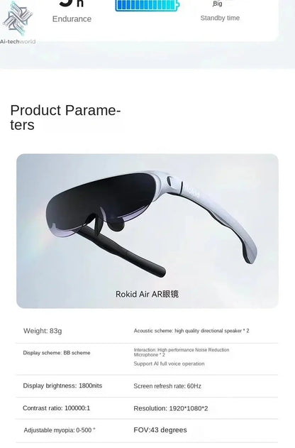 Rokid Air AR Smart Glasses 120" Screen with 1080P OLED Dual Display 43°FoV 55PPD Foldable Home Game Viewing Device Ai-TechWorld 