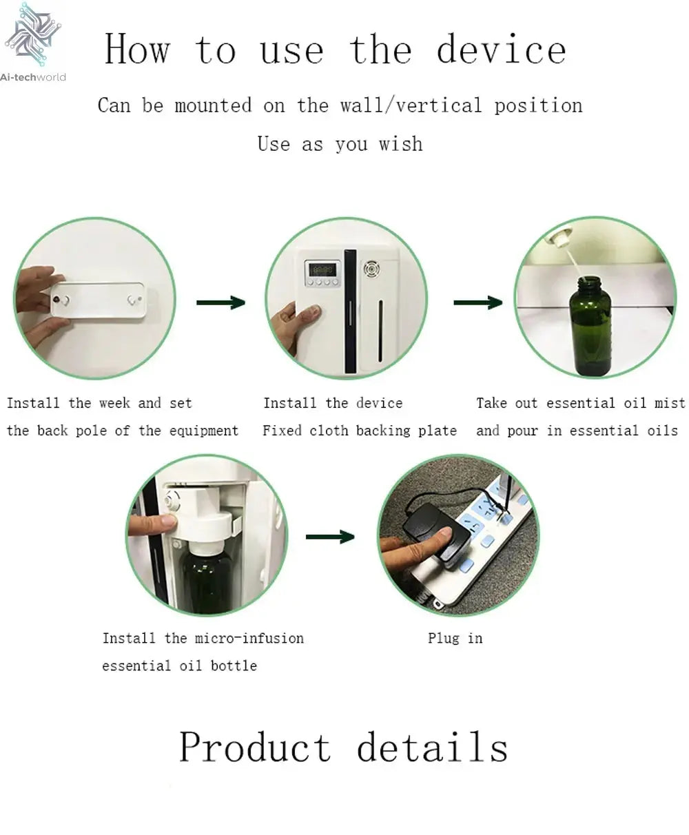 Room Fragrance Diffuser Wall Mounted Hotel Air Freshener Bluetooth Essential Oils Diffuser Built-in Fan Electric Smell For Home Ai-TechWorld 