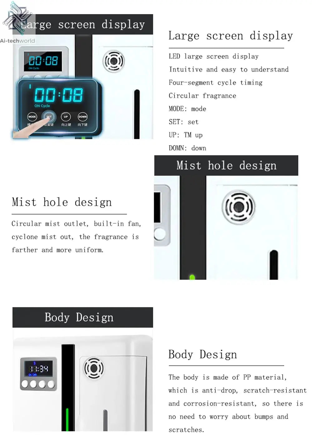 Room Fragrance Diffuser Wall Mounted Hotel Air Freshener Bluetooth Essential Oils Diffuser Built-in Fan Electric Smell For Home Ai-TechWorld 