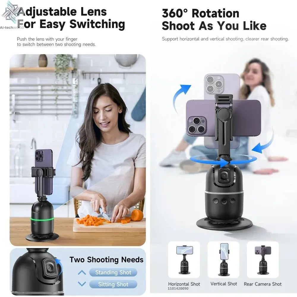 Roreta 2024 AI Smart Gimbal 360° Auto Face Tracking Gimbal All-in-one Rotation For Smartphone video Vlog Stabilizer Phone Holder Ai-TechWorld 