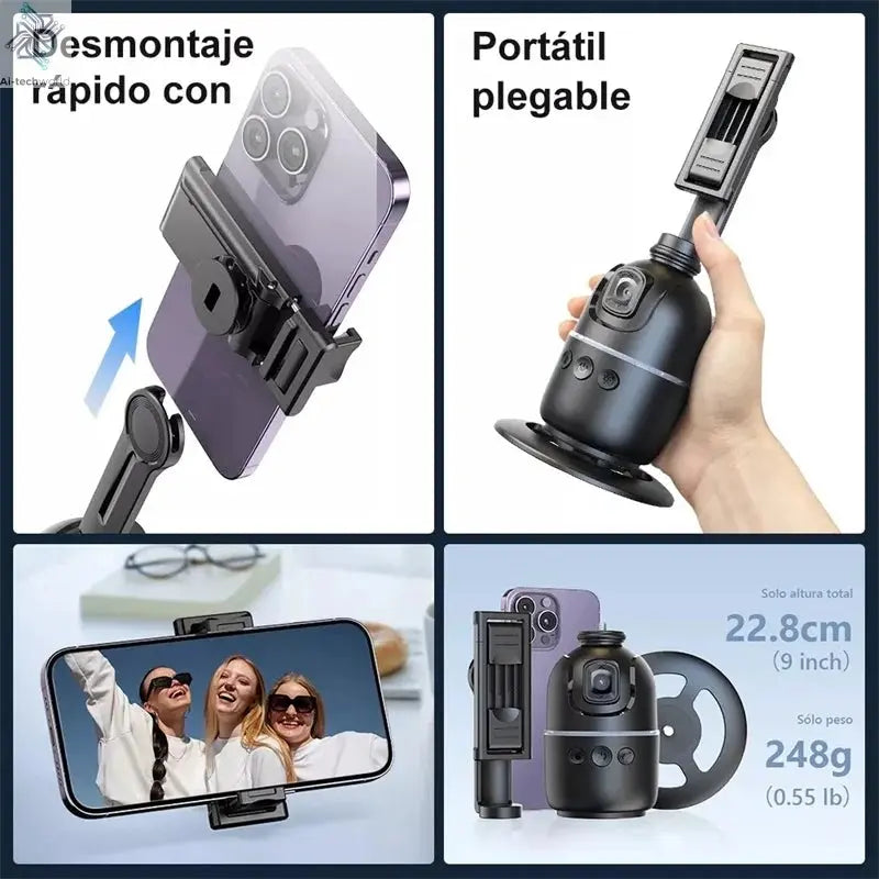 Roreta 2024 AI Smart Gimbal 360° Auto Face Tracking Gimbal All-in-one Rotation For Smartphone video Vlog Stabilizer Phone Holder Ai-TechWorld 