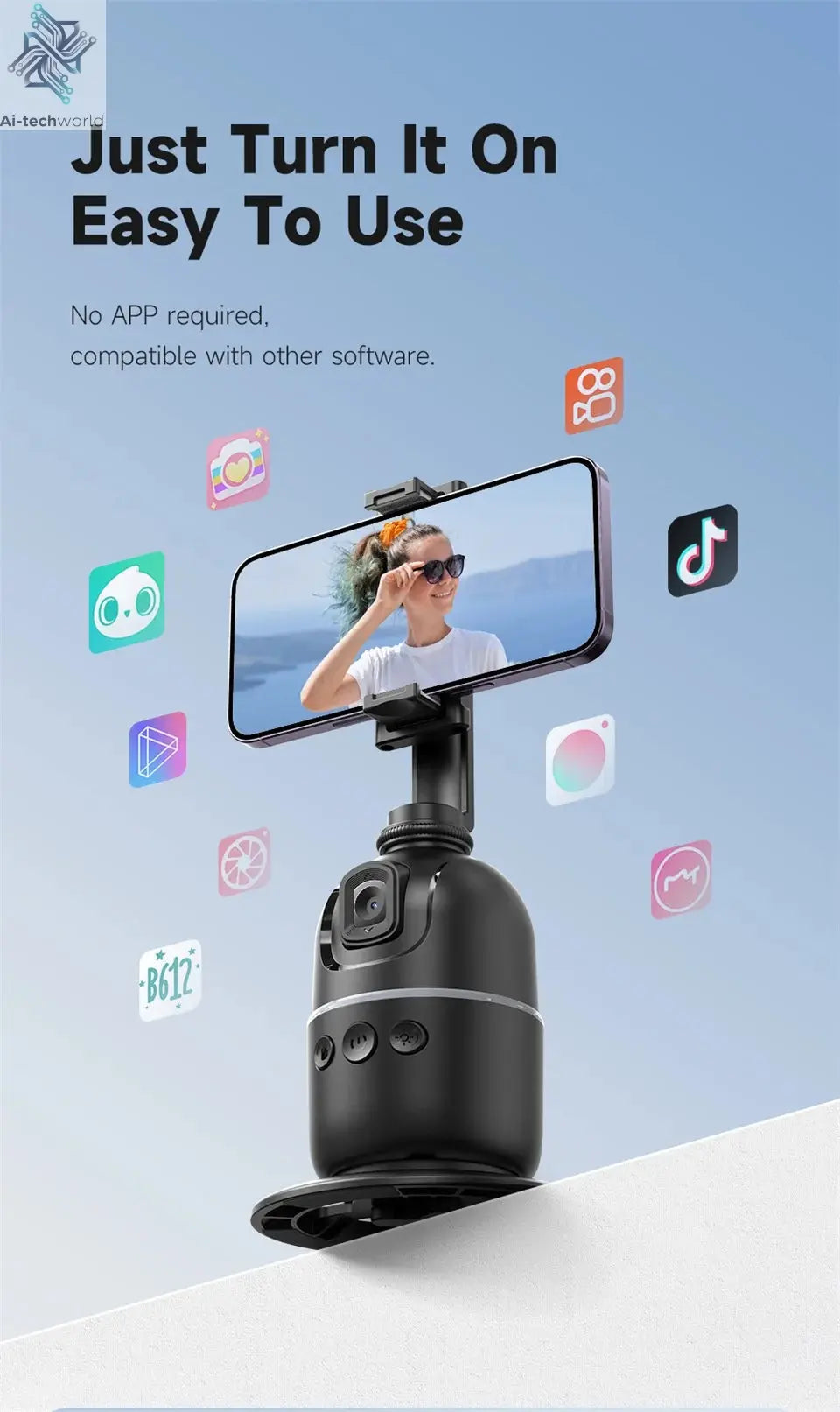 Roreta 2024 AI Smart Gimbal 360° Auto Face Tracking Gimbal All-in-one Rotation For Smartphone video Vlog Stabilizer Phone Holder Ai-TechWorld 