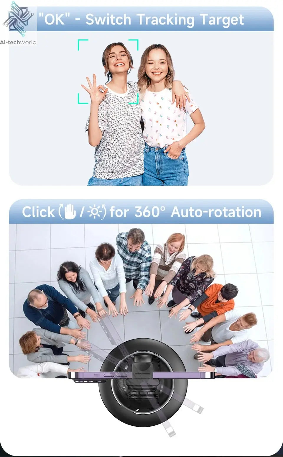 Roreta 2024 AI Smart Gimbal 360° Auto Face Tracking Gimbal All-in-one Rotation For Smartphone video Vlog Stabilizer Phone Holder Ai-TechWorld 