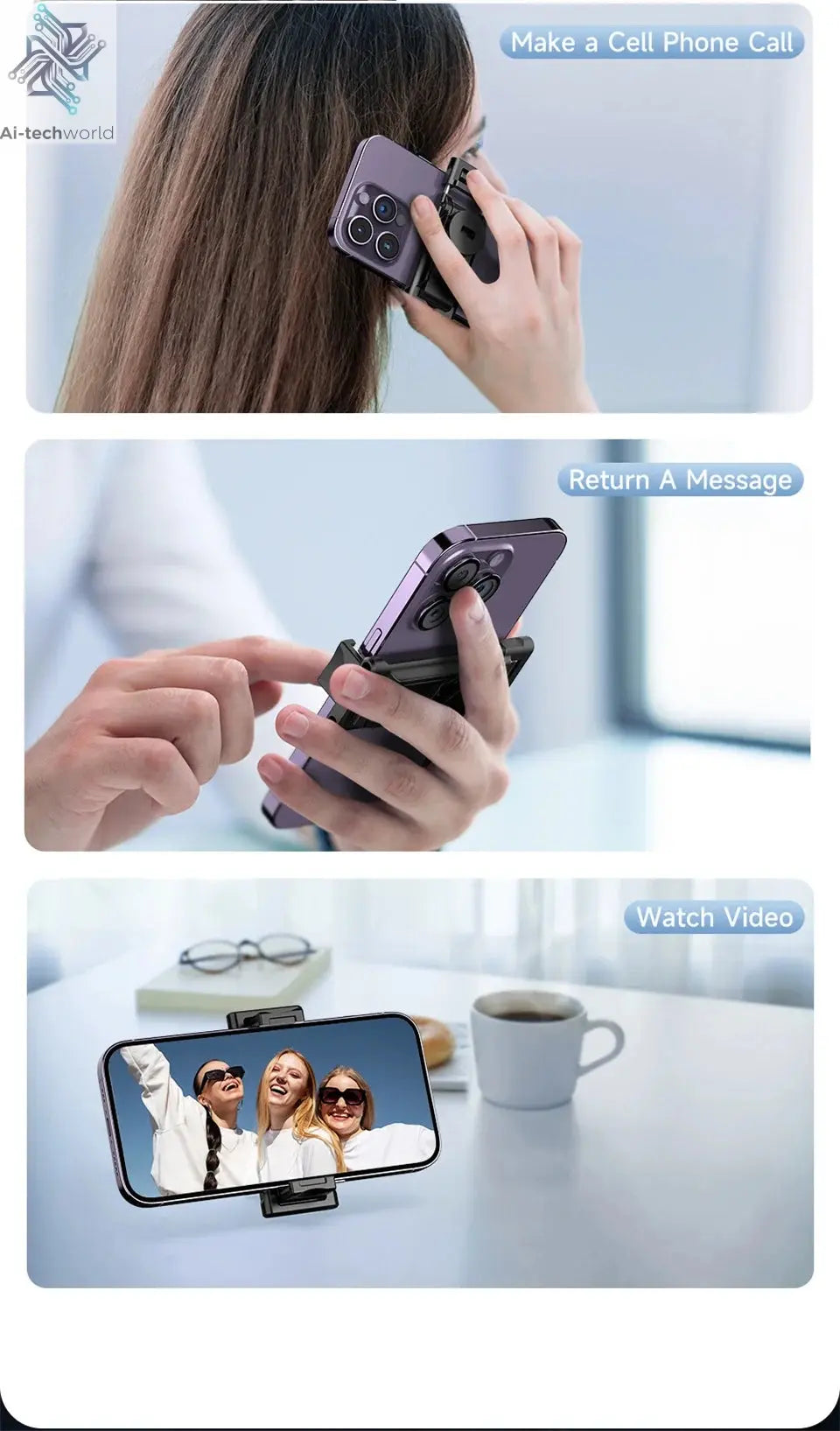 Roreta 2024 AI Smart Gimbal 360° Auto Face Tracking Gimbal All-in-one Rotation For Smartphone video Vlog Stabilizer Phone Holder Ai-TechWorld 