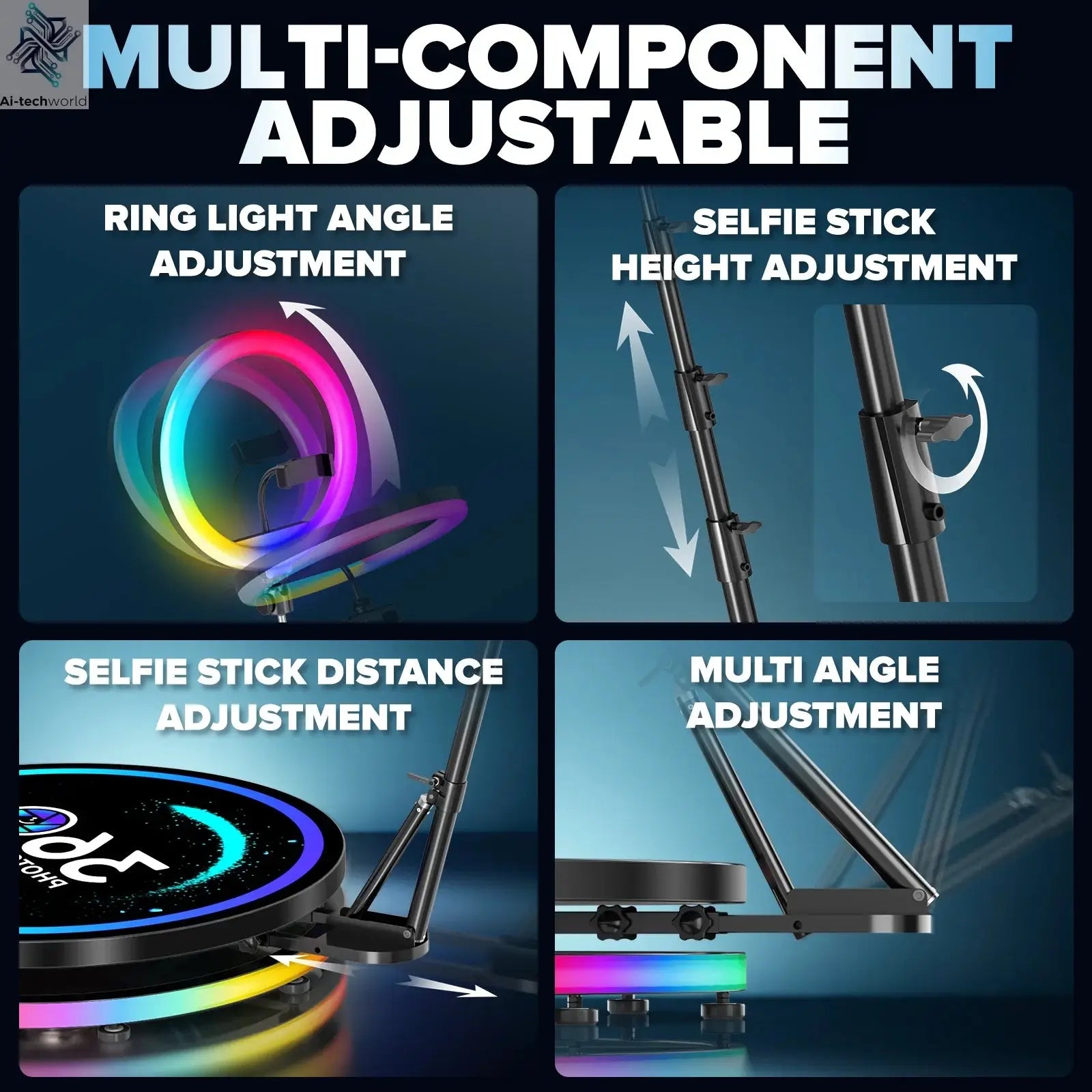 Rotating 360 Photo Booth Machine Selfie Stand Free Customize Logo With RGB Light App Remote Control For Parties Events With Case Ai-TechWorld 