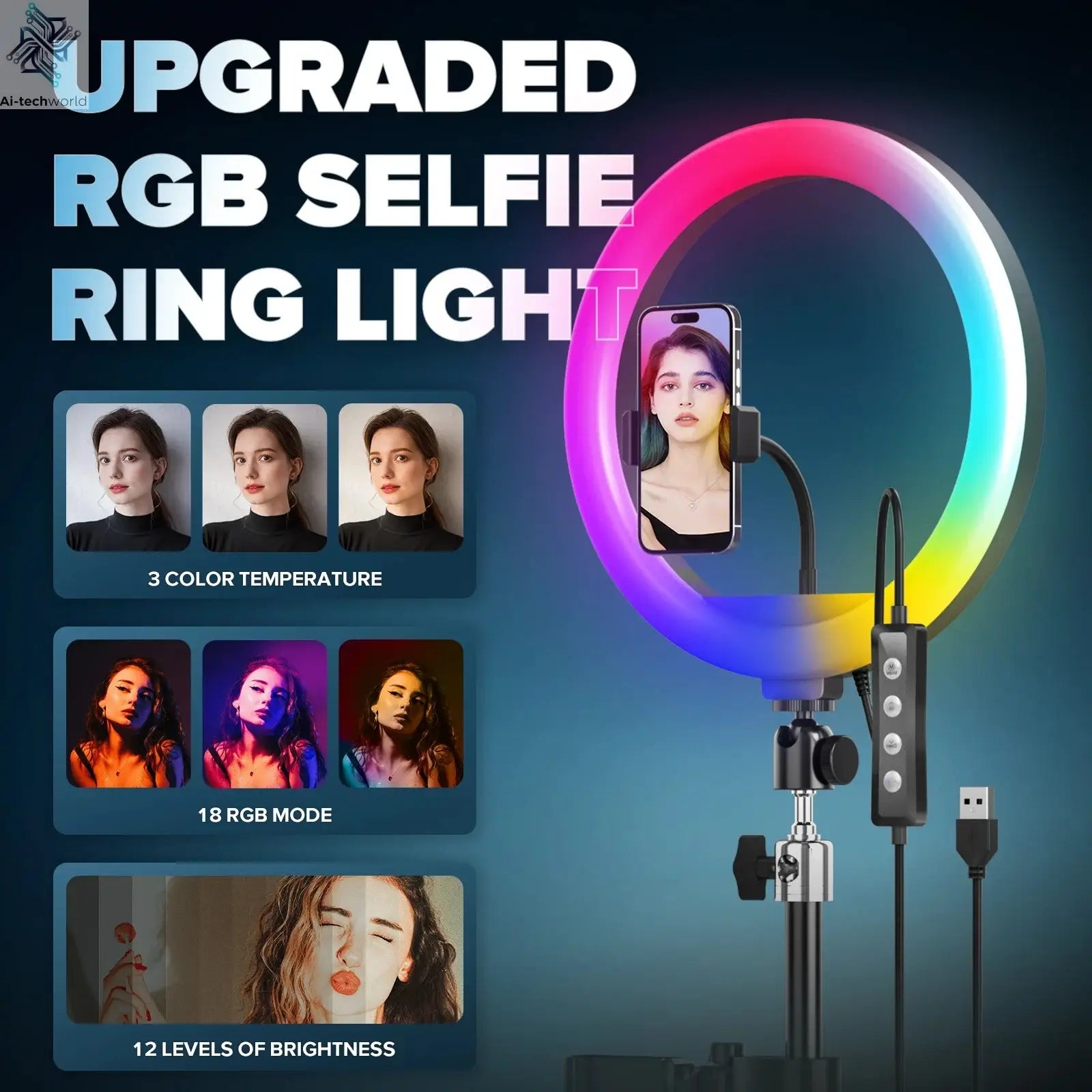 Rotating 360 Photo Booth Machine Selfie Stand Free Customize Logo With RGB Light App Remote Control For Parties Events With Case Ai-TechWorld 