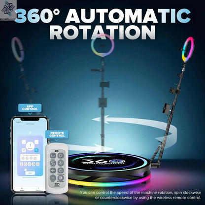 Rotating 360 Photo Booth Machine Selfie Stand Free Customize Logo With RGB Light App Remote Control For Parties Events With Case Ai-TechWorld 