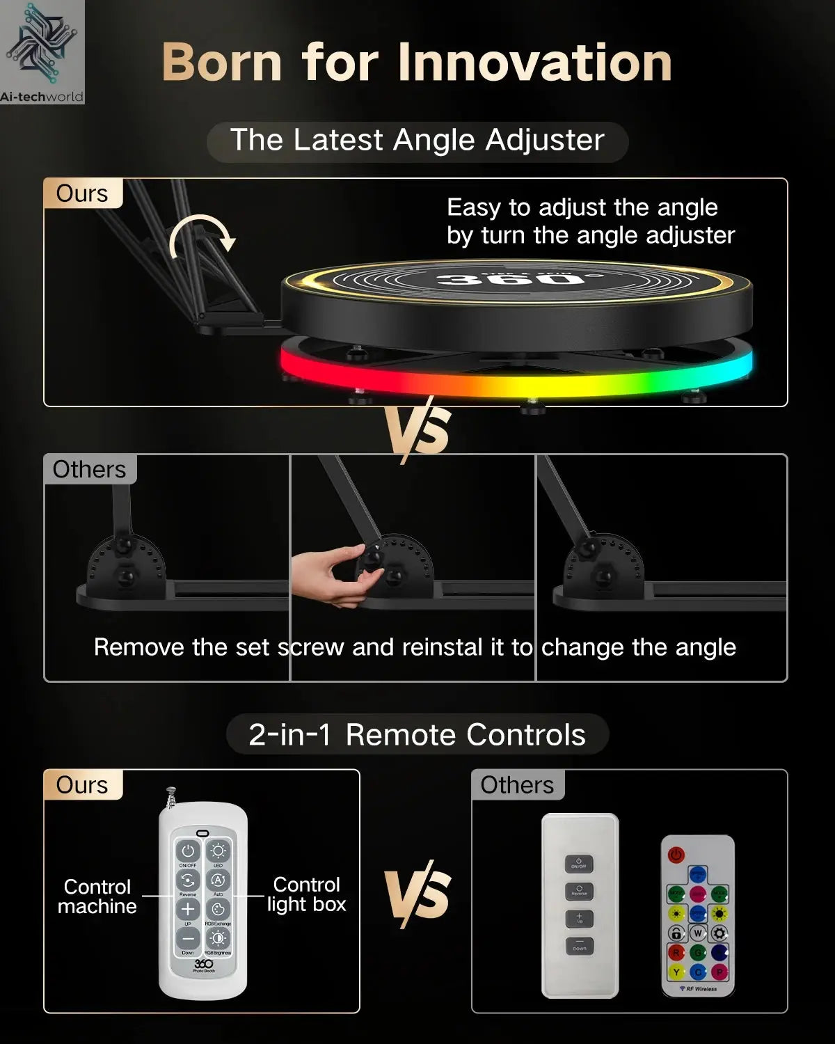 Rotating 360 Photo Booth Machine Selfie Stand Free Customize Logo With RGB Light App Remote Control For Parties Events With Case Ai-TechWorld 