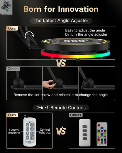 Rotating 360 Photo Booth Machine Selfie Stand Free Customize Logo With RGB Light App Remote Control For Parties Events With Case Ai-TechWorld 