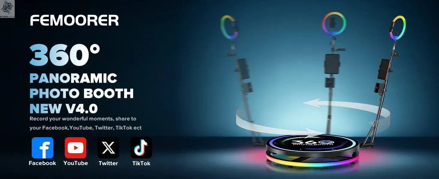 Rotating 360 Photo Booth Machine Selfie Stand Free Customize Logo With RGB Light App Remote Control For Parties Events With Case Ai-TechWorld 