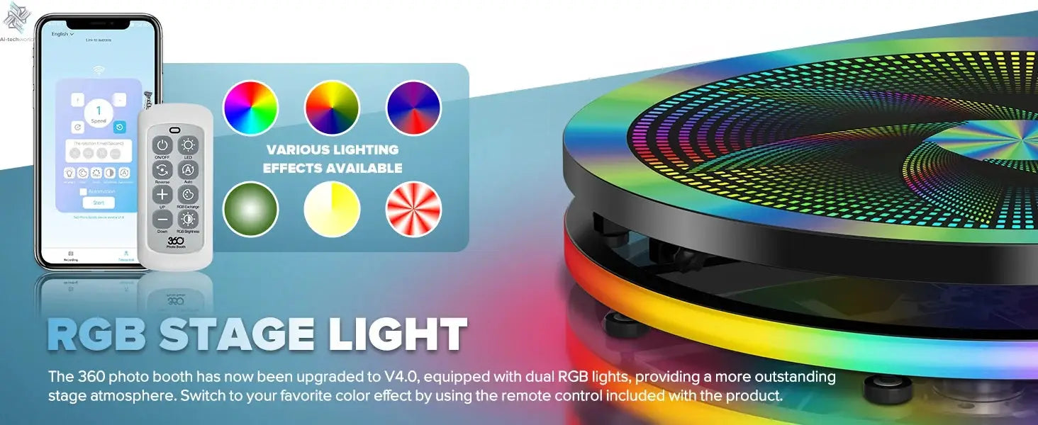 Rotating 360 Photo Booth Machine Selfie Stand Free Customize Logo With RGB Light App Remote Control For Parties Events With Case Ai-TechWorld 