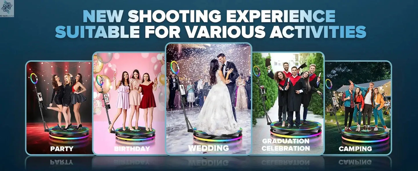 Rotating 360 Photo Booth Machine Selfie Stand Free Customize Logo With RGB Light App Remote Control For Parties Events With Case Ai-TechWorld 