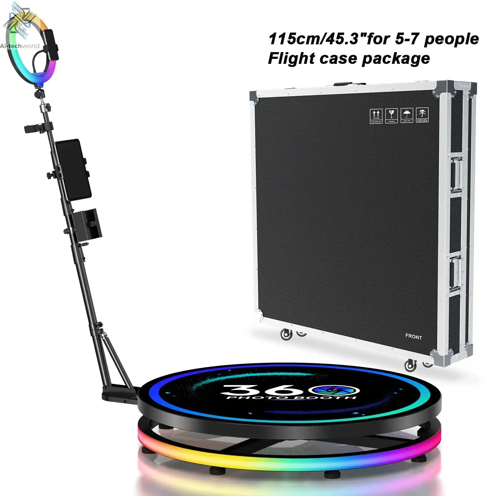 Rotating 360 Photo Booth Machine Selfie Stand Free Customize Logo With RGB Light App Remote Control For Parties Events With Case Ai-TechWorld 