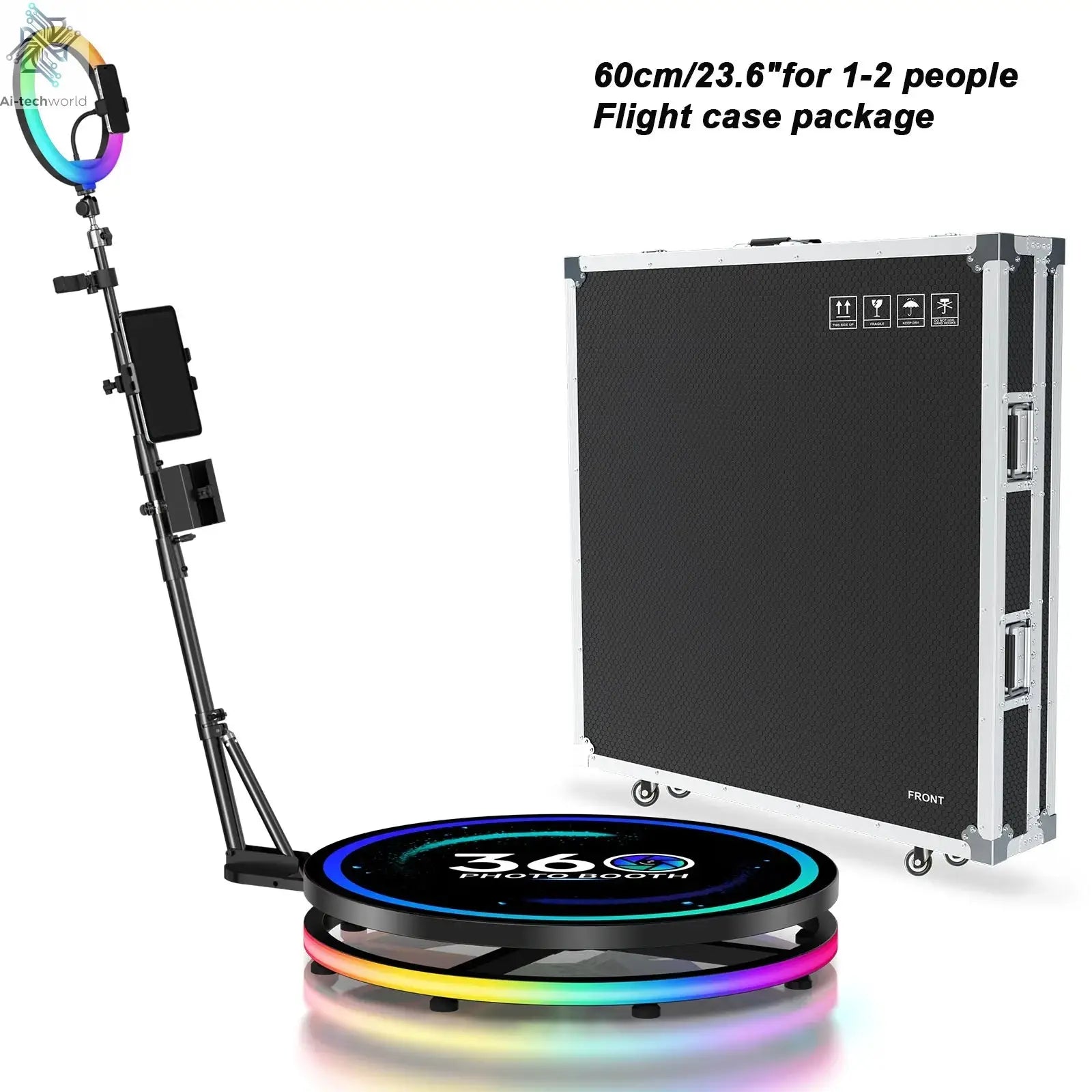 Rotating 360 Photo Booth Machine Selfie Stand Free Customize Logo With RGB Light App Remote Control For Parties Events With Case Ai-TechWorld 