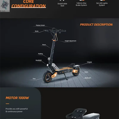 Ruitoo T2Max 1000W Nice design Electric Scooter Folding Two Wheel Scooter for Adults Ai-TechWorld 