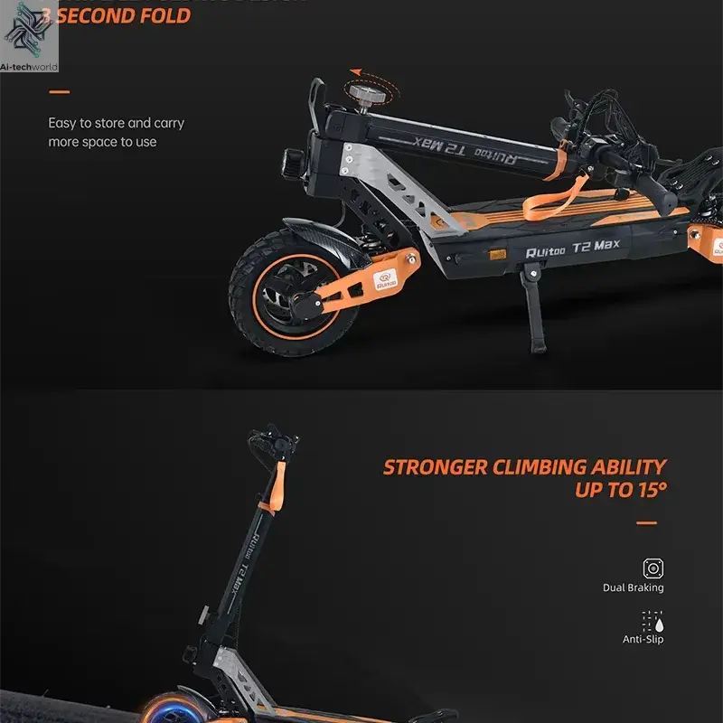 Ruitoo T2Max 1000W Nice design Electric Scooter Folding Two Wheel Scooter for Adults Ai-TechWorld 