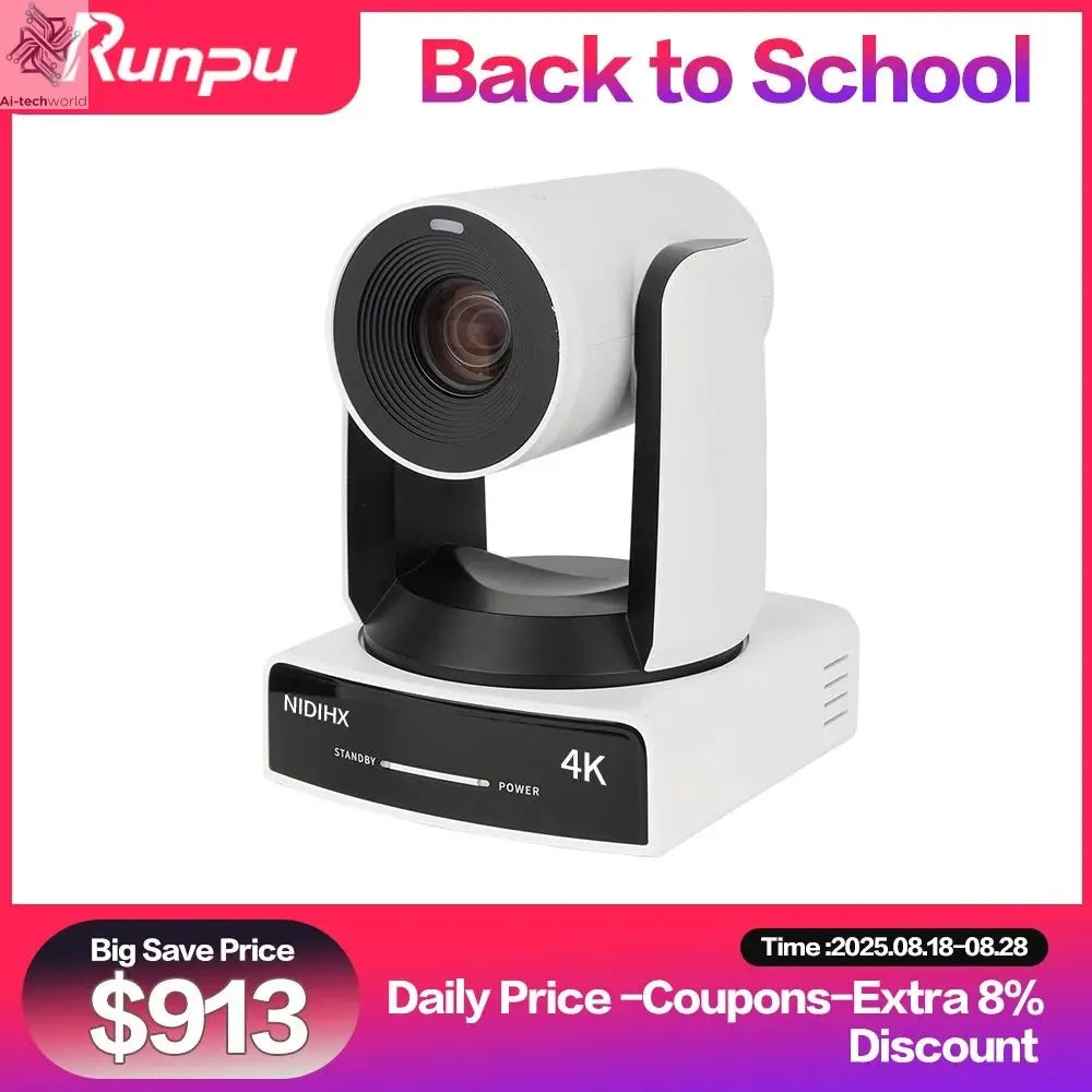 Runpu 4K NDI Camera 60FPS 30X Optical Zoom AI Auto Tracking PTZ Conference Camera with PoE HDMI SDI USB for Live Streaming OBS - Ai - TechWorld