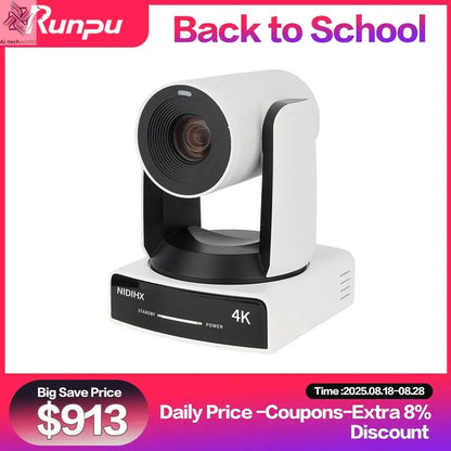 Runpu 4K NDI Camera 60FPS 30X Optical Zoom AI Auto Tracking PTZ Conference Camera with PoE HDMI SDI USB for Live Streaming OBS - Ai - TechWorld