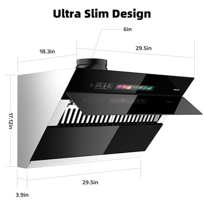Range Hood 30/36 inch with 900CFM, Voice/Gesture Sensing/Touch Control Panel, Unique Side-Draft Design for Under Cabinet Modern Ai-TechWorld 