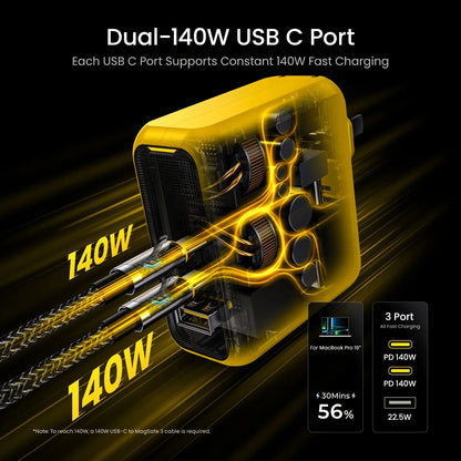 AOHI Magcube Pro 140W GaN Charger PD3.1 3-Port USB C Charger For Macbook Pro Laptop Fast Charger For iPhone 16 Xiaomi Tablet Ai-TechWorld 