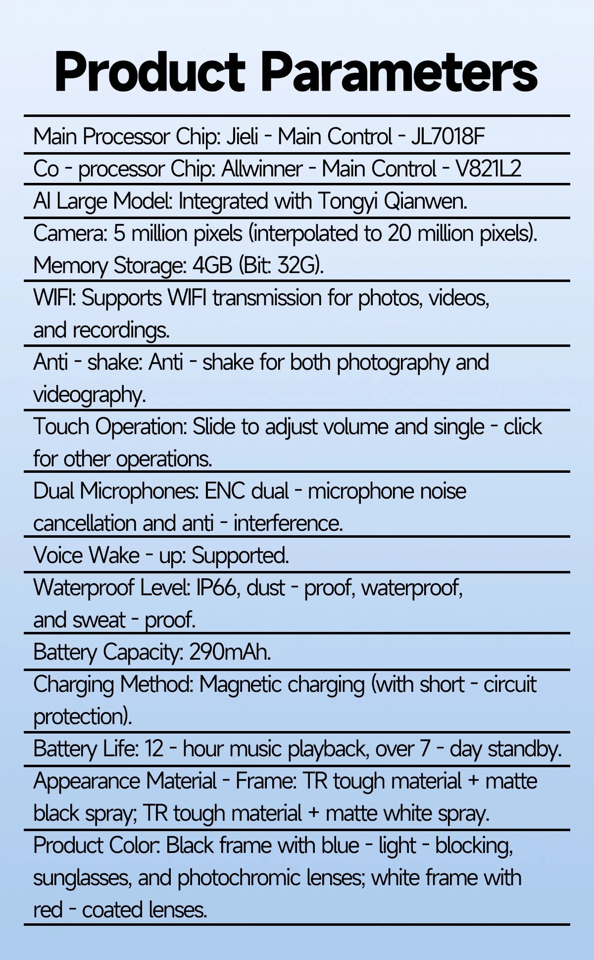 AI Smart Glasses 5 Million Pixels Recording Videos Photo Recognition Answer Translation 290mAh IP66 Waterproof Bluetooth Glasses Ai-TechWorld 