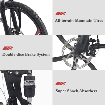 26 Inch Folding Mountain Bike with High Carbon Steel 21 Speed City Bike with Dual Suspension Folding Bicycle for Adults Men and Ai-TechWorld 