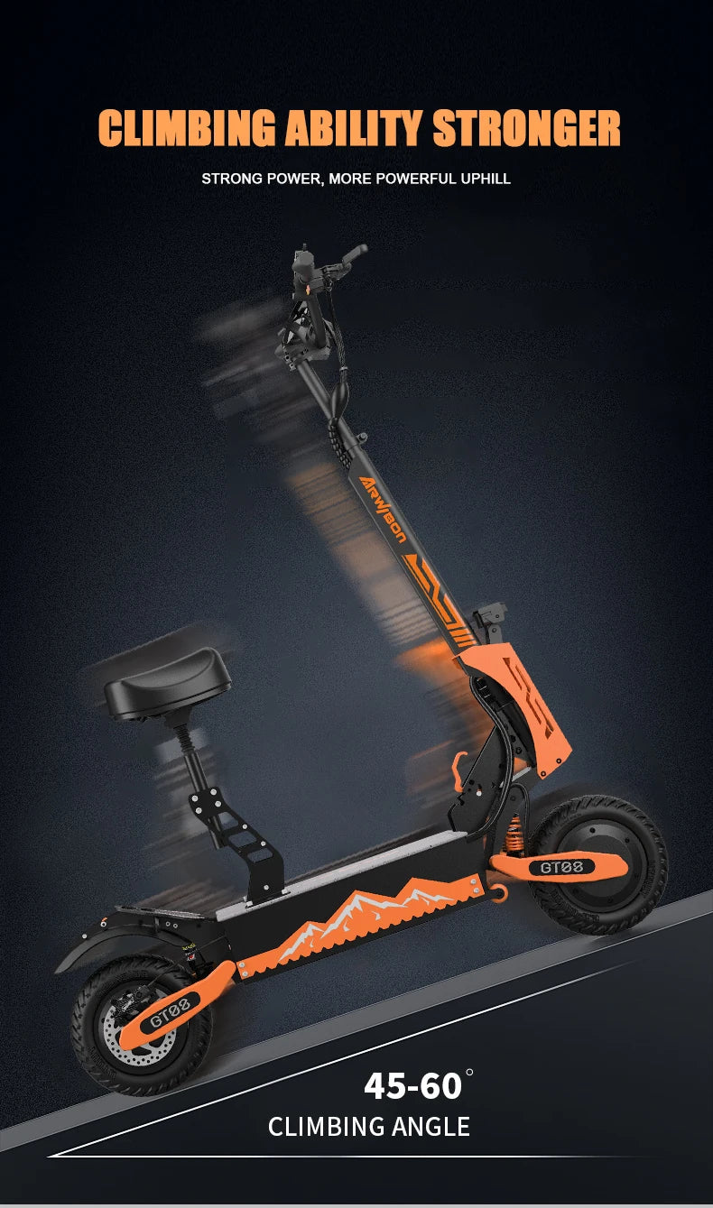 Arwibon 5600W Adult Electric Scooter Dual Motor Top Speed 46MPH,60V27AH, 11-inch Off-Road Tires Sport Folding eScooter with Seat Ai-TechWorld 