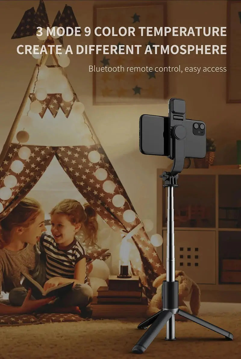Selfie Stick With Wireless Bluetooth LED Fill Light Extended Tripod Ai-TechWorld 
