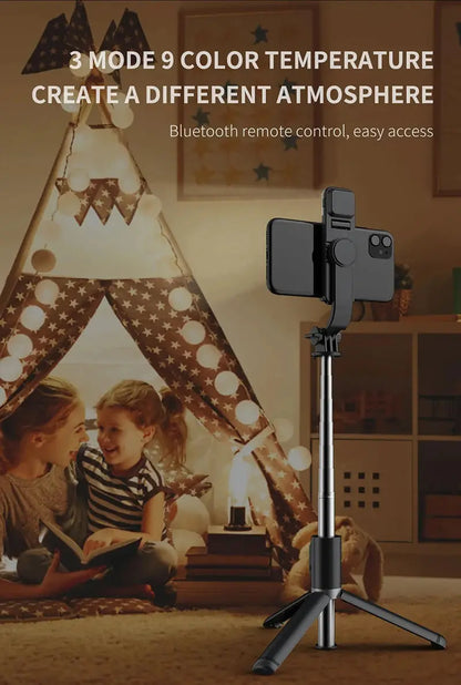 Selfie Stick With Wireless Bluetooth LED Fill Light Extended Tripod Ai-TechWorld 