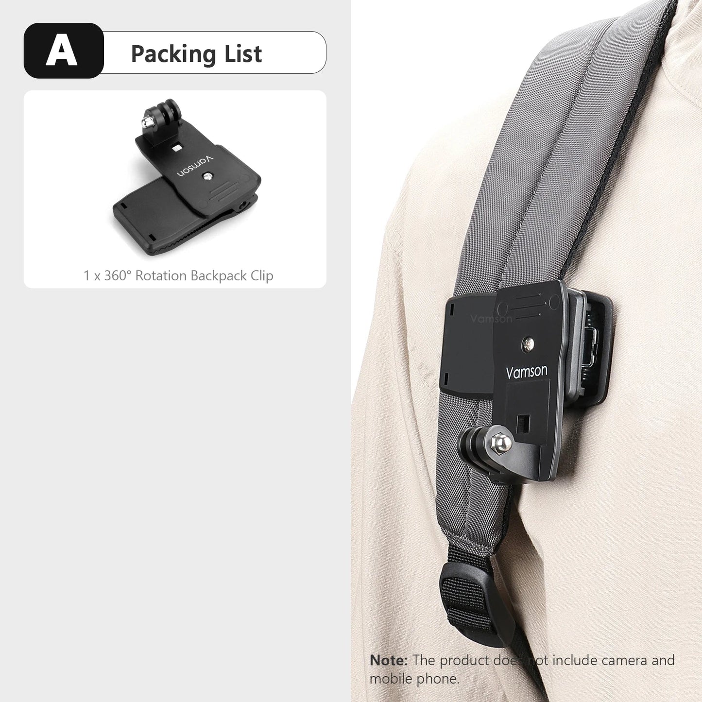 Vamson Backpack Clip for Insta360 x3 for GoPro Hero 11 10 9 Camera 360° Rotate Shoulder Belt Mount Accessories for Dji Action Ai-TechWorld 