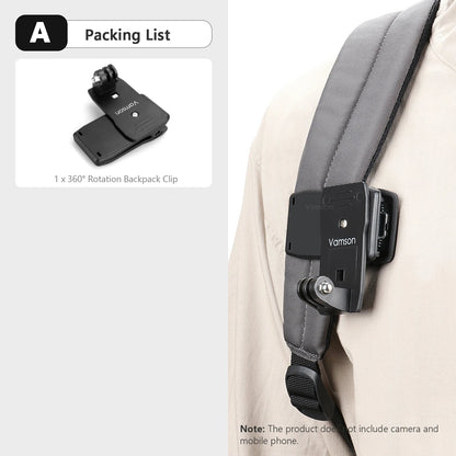 Vamson Backpack Clip for Insta360 x3 for GoPro Hero 11 10 9 Camera 360° Rotate Shoulder Belt Mount Accessories for Dji Action Ai-TechWorld 