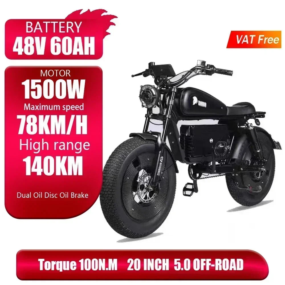Ebike ZPW Black Warrior 3000W 60V 45AH Camping Motorcycle, Adult Electric Bike 20 Inch Fat Tire Electric Bike Ai-TechWorld 