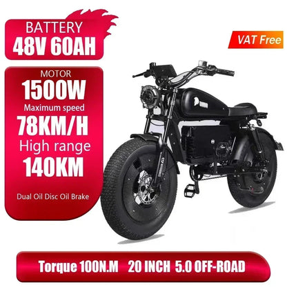 Ebike ZPW Black Warrior 3000W 60V 45AH Camping Motorcycle, Adult Electric Bike 20 Inch Fat Tire Electric Bike Ai-TechWorld 