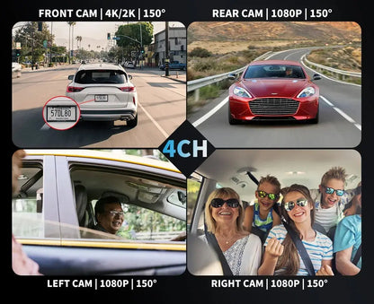 4CH GPS Dash Cam Front 4K/2K+3*1080P 360 24H Parking Mode WiFi Ai-TechWorld 