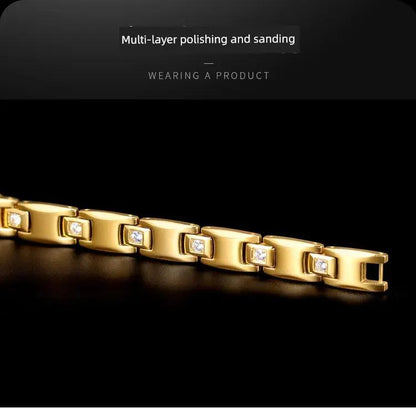 Magnet Improve Sleeping Fashion Rose Gold Couple Bracelet Men's and Women's Titanium Steel Diamond-Embedded Non-Fading Fancy Anti-Static Ai-TechWorld 